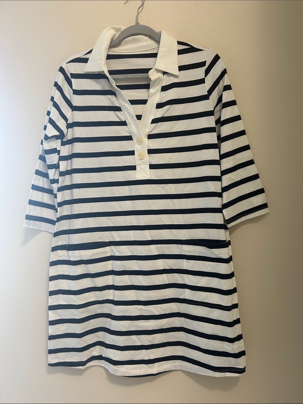 Striped Polo Tunic Dress in black and White